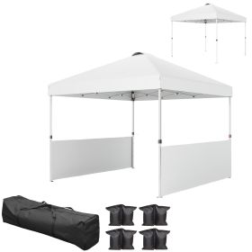 10' x 10' Pop Up Canopy Tent with 2 Half Sidewalls, UV50+ Instant Sun Shelter with Wheeled Carry Bag, White