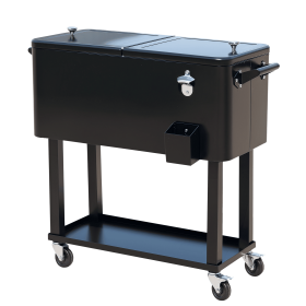 80 QT Rolling Cooling Bins Ice Chest on Wheels Outdoor Stand Up Drink Cooler Cart for Party, Black