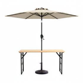 3-Piece Patio Picnic Set - 7.5ft Crank Tilt Umbrella, Heavy-Duty Resin Base, Adjustable Legs, Backyard/Garden/Campsite